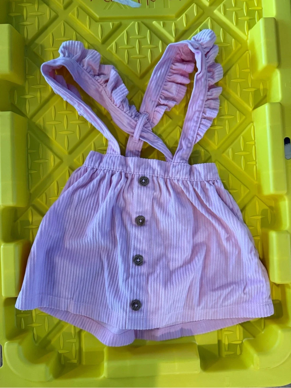 2 kids overalls. Pink is 2T plaid is 18 months
